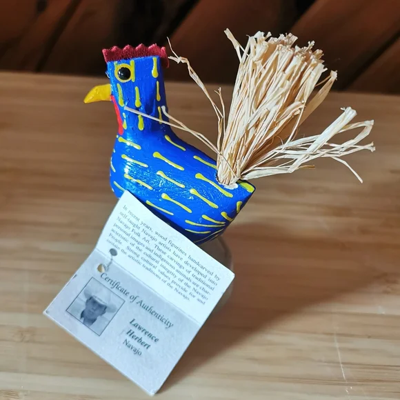Signed Lawrence Herbert Navajo Folk Art Rooster Carving - Picture 7 of 9